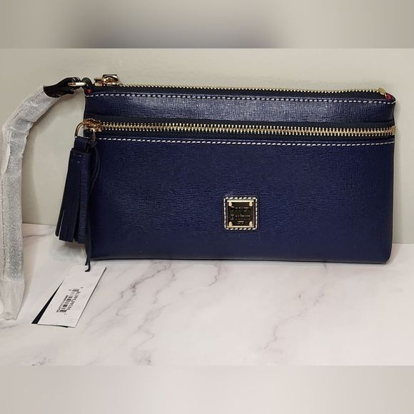 Dooney & Bourke Handbags - NWT Dooney and Bourke Navy Blue Saffiano Double Zip Wristlet